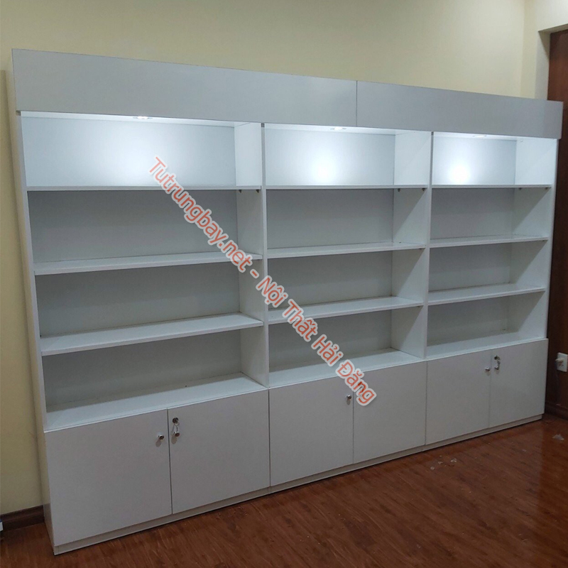 Tủ Gỗ Trưng Bày Full Trắng 7 tu trung bay trang