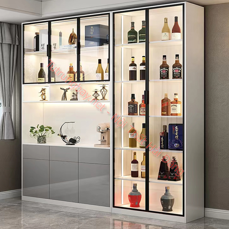 Tủ Rượu Gỗ Kính Nhiều Ngăn 3 tu trung bay salon toc hcm 4