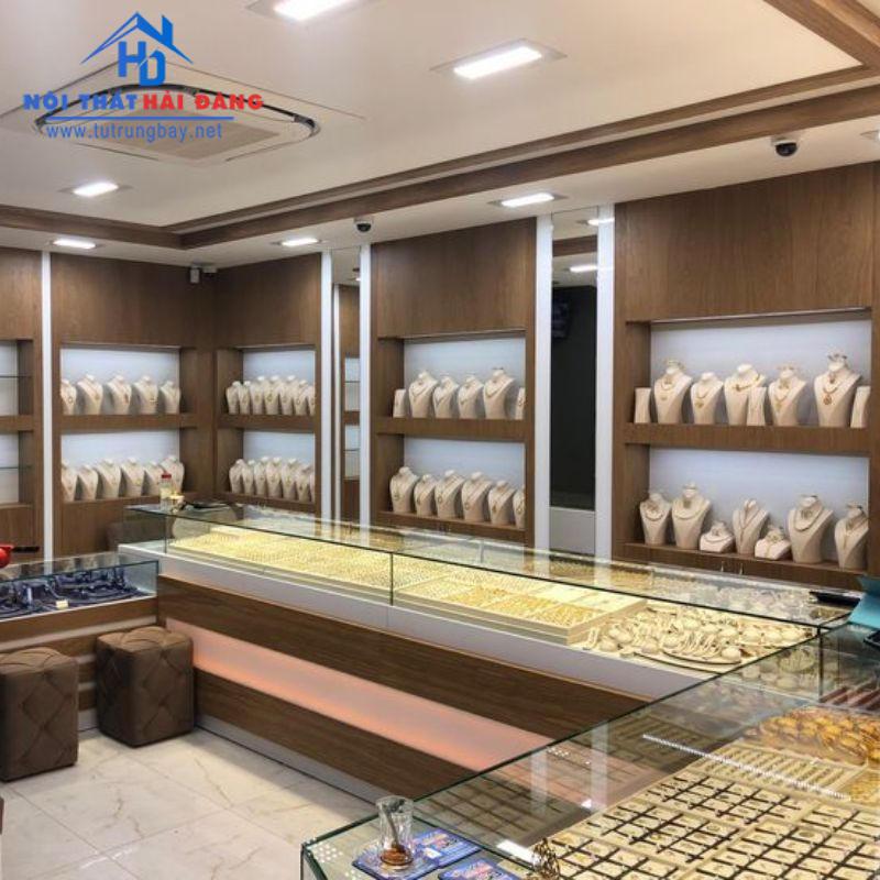 tủ trưng bày gỗ kết hợp kính